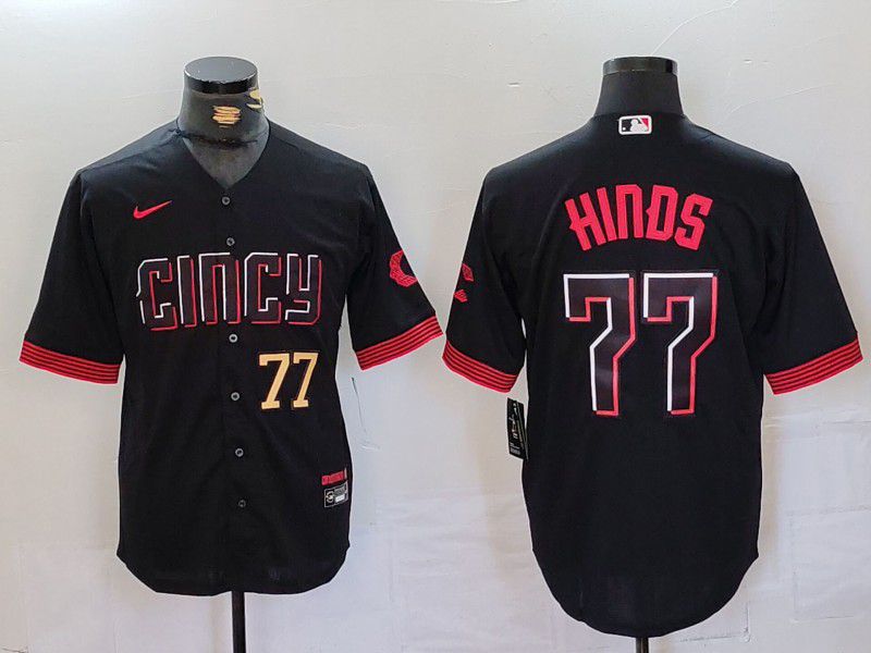 Men Cincinnati Reds #77 Hinds Black City Edition Nike 2024 MLB Jersey style 2